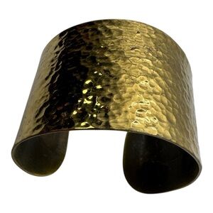 Hammered Brass Tone Wide Cuff Bracelet Open Bangle Artisan Style 2.25” Inner‎